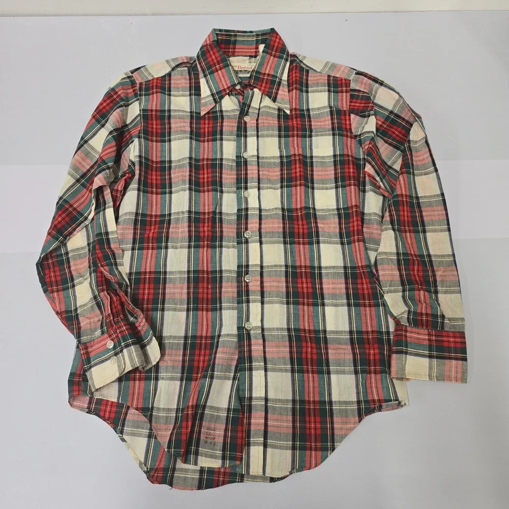 Vintage Now Breed‎ by Campus Mens Plaid Button Down Shirt Red Green 15-M-15.5